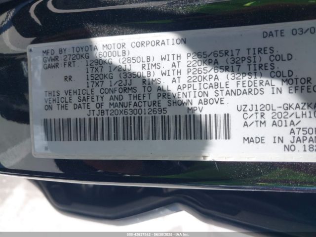 2003 LEXUS GX 470 JTJBT20X630012695 Photo 8
