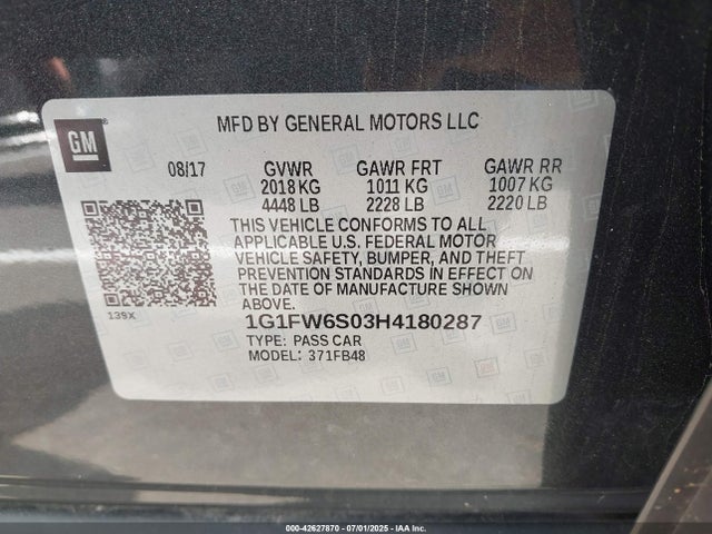 1G1FW6S03H4180287 Chevrolet 2017