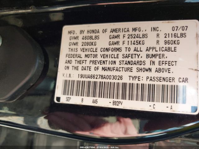 2008 ACURA TL 19UUA66278A003026 Photo 8