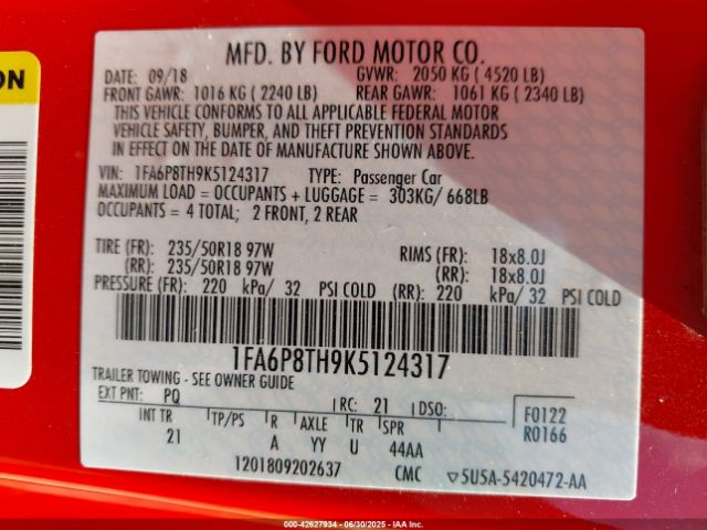 2019 FORD MUSTANG 1FA6P8TH9K5124317 Photo 8