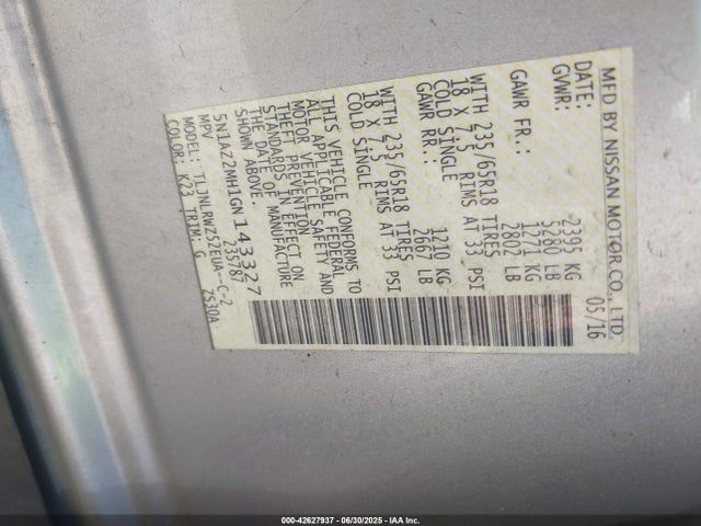 5N1AZ2MH1GN143327 Nissan 2016