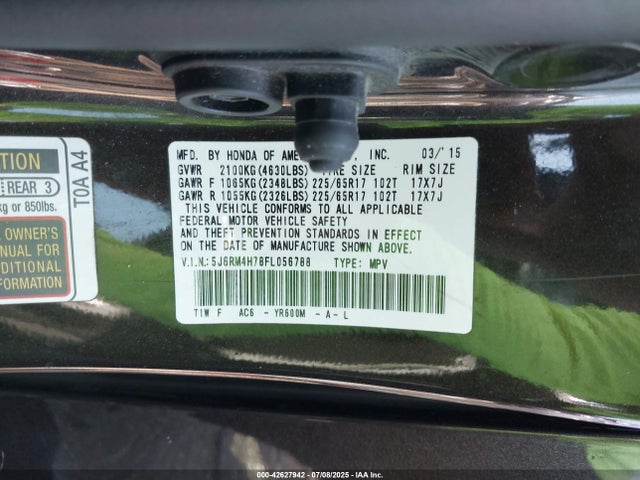 5J6RM4H78FL056788 Honda k24w9