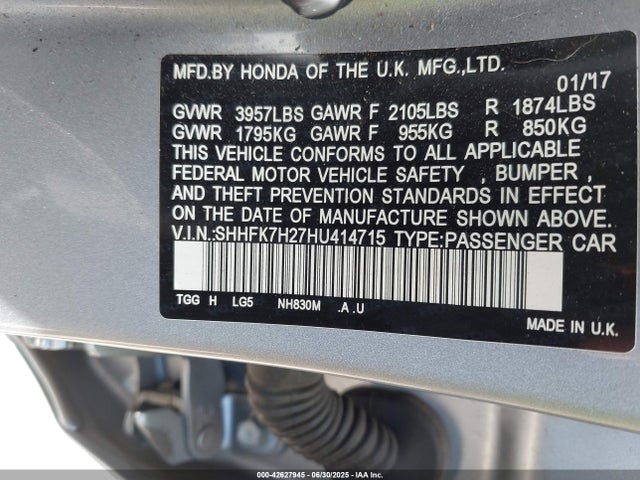 SHHFK7H27HU414715 Honda l15ba