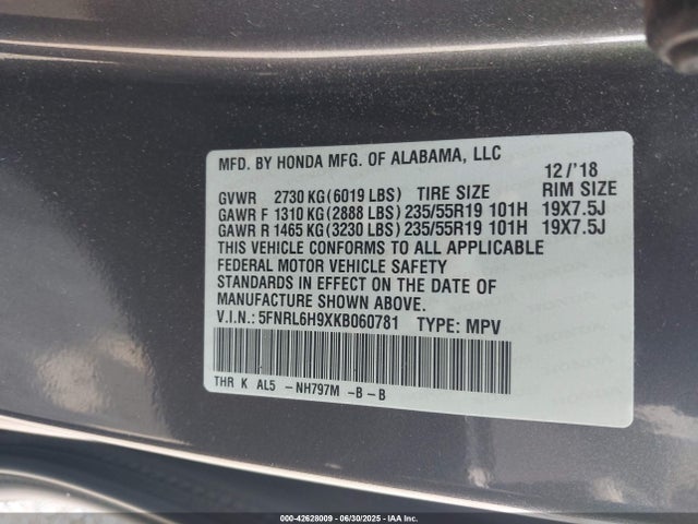 5FNRL6H9XKB060781 Honda j35y7