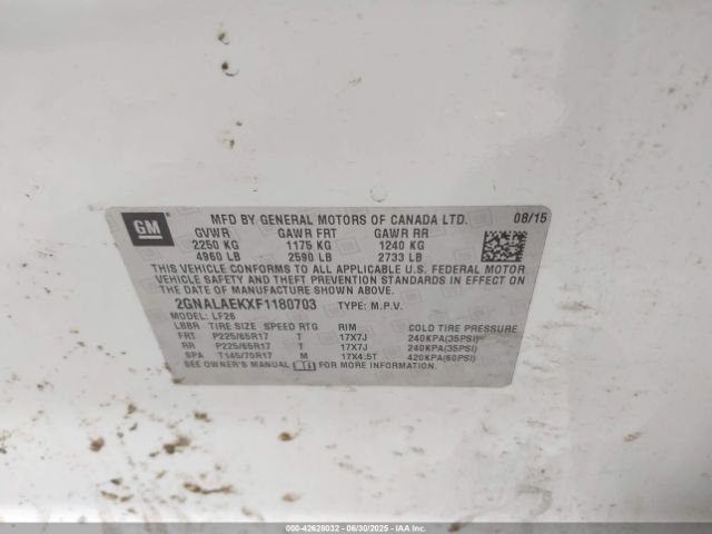 2GNALAEKXF1180703 Chevrolet lea - flex fuel (gas/alc), aluminum, ho,