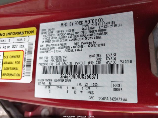 2018 FORD FUSION 3FA6P0HD0JR260371 Photo 8