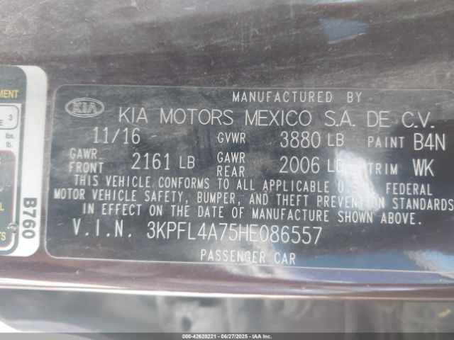 3KPFL4A75HE086557 KIA mpi nu