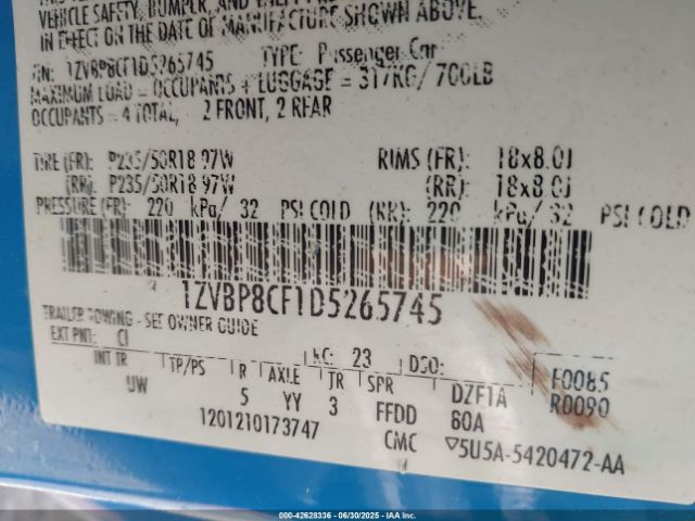 2013 FORD MUSTANG 1ZVBP8CF1D5265745 Photo 8