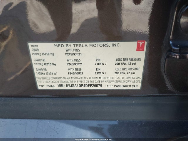 2013 TESLA MODEL S 5YJSA1DP4DFP26079 Photo 8