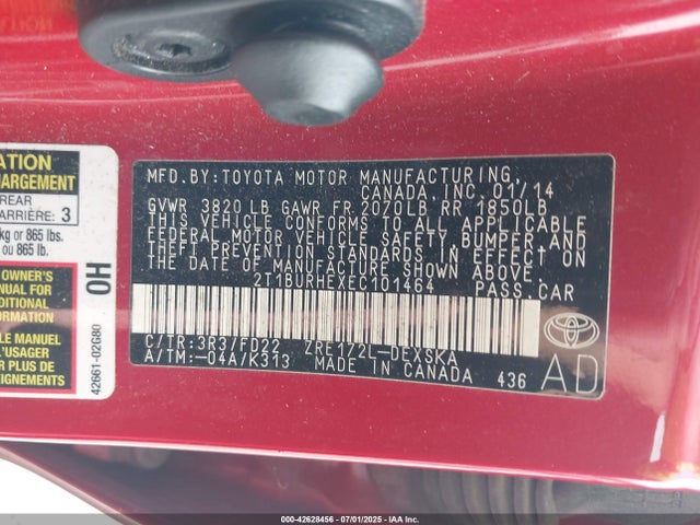 2T1BURHEXEC101464 Toyota 2zr-fe