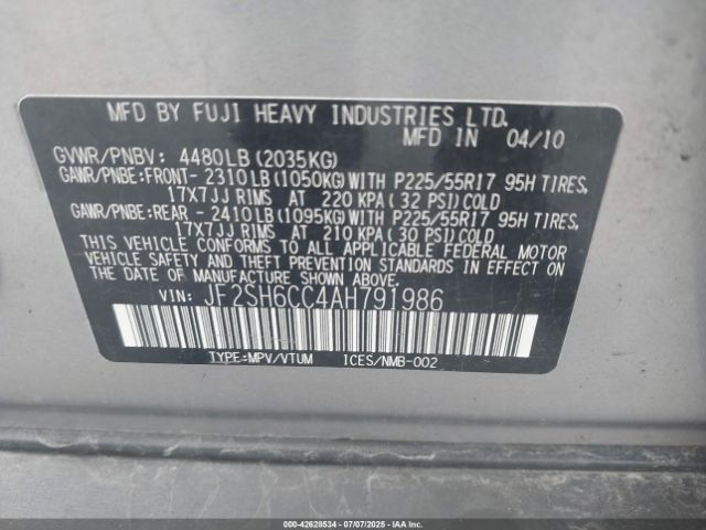 2010 SUBARU FORESTER JF2SH6CC4AH791986 Photo 8