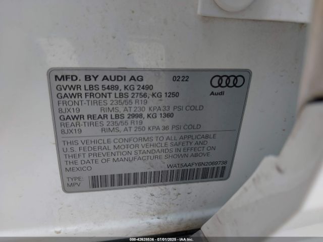 2022 AUDI Q5 SPORTBACK WA15AAFY6N2069738 Photo 8