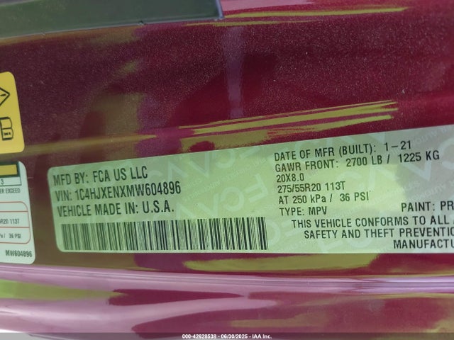 1C4HJXENXMW604896 Jeep 2021
