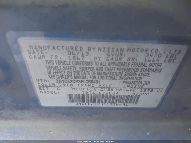 42628539 :رقم المزاد ، 3N1CE2CP3EL356491 vin ، 2014 Nissan Versa Note Sv مزاد بيع