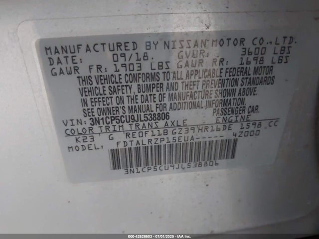 3N1CP5CU9JL538806 Nissan Kicks