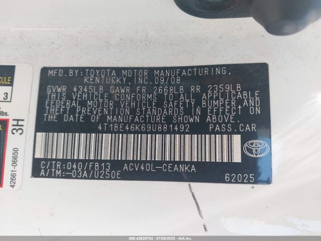 2009 TOYOTA CAMRY 4T1BE46K69U881492 Photo 8