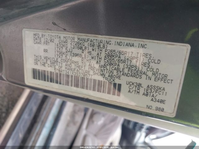 2003 TOYOTA TUNDRA 5TBRT341X3S370577 Photo 8