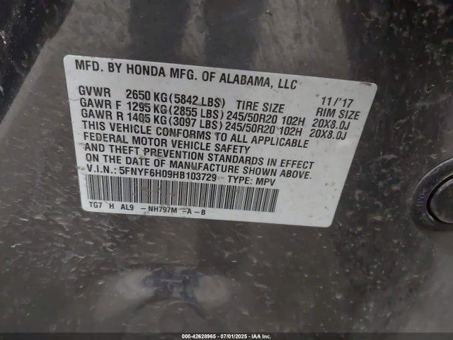 5FNYF6H09HB103729 Honda j35y6