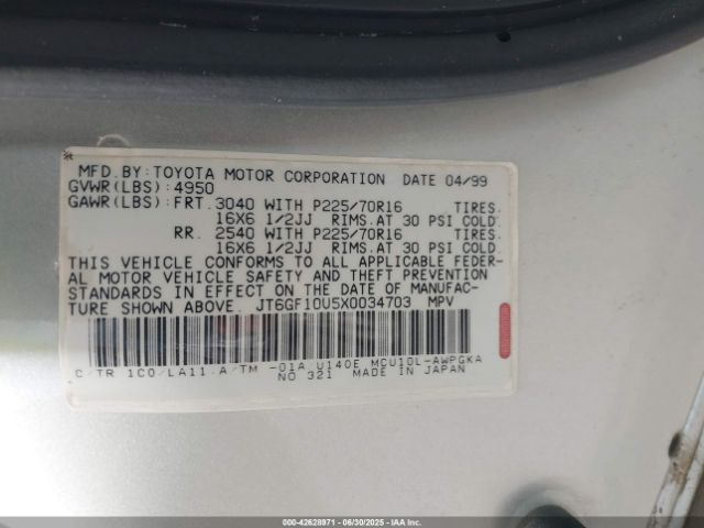 1999 LEXUS RX 300 JT6GF10U5X0034703 Photo 8