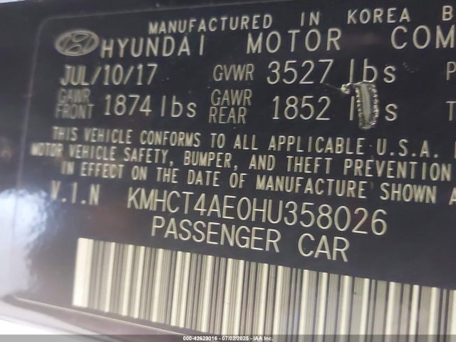 KMHCT4AE0HU358026 Hyundai Accent