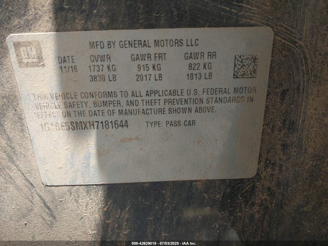 1G1BE5SMXH7181644 Chevrolet le2 -di: direct injection, vvt: variable valve timing, gen, alum