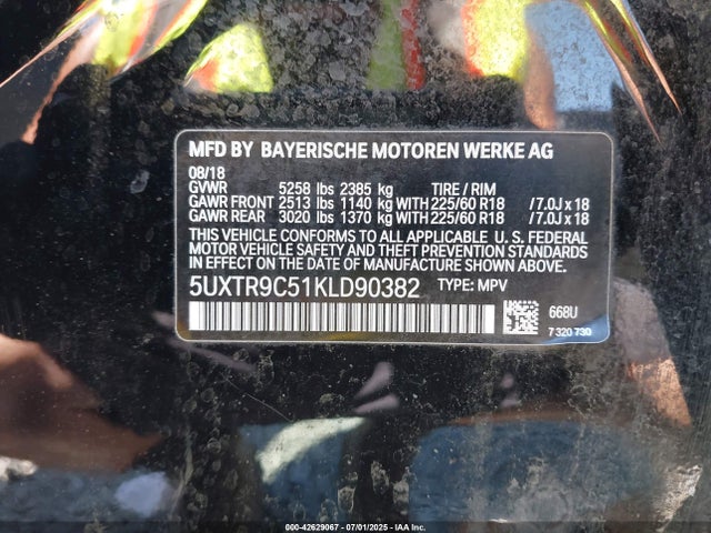 5UXTR9C51KLD90382 BMW 2019
