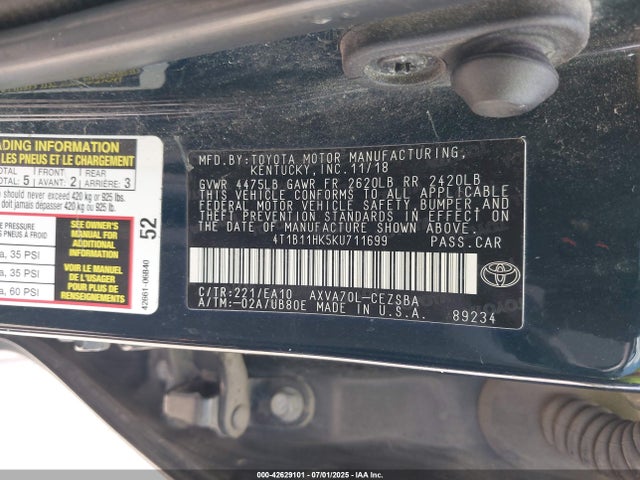 4T1B11HK5KU711699 Toyota a25a-fks