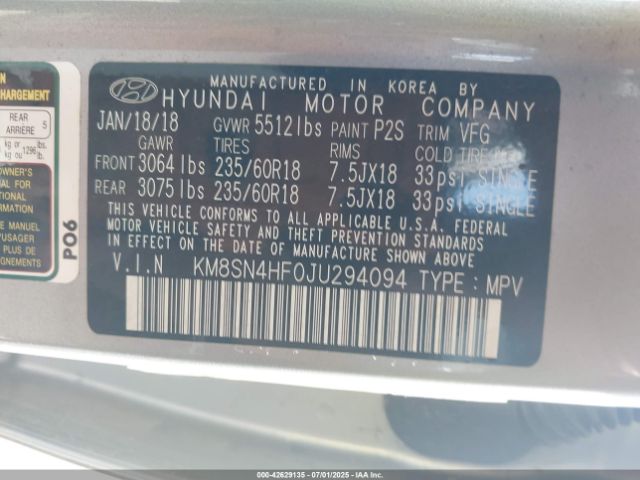2018 HYUNDAI SANTA FE KM8SN4HF0JU294094 Photo 8