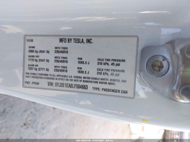 2020 TESLA MODEL 3 5YJ3E1EA8LF504663 Photo 8