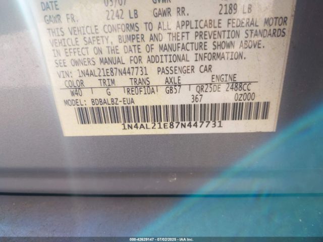 2007 NISSAN ALTIMA 1N4AL21E87N447731 Photo 8