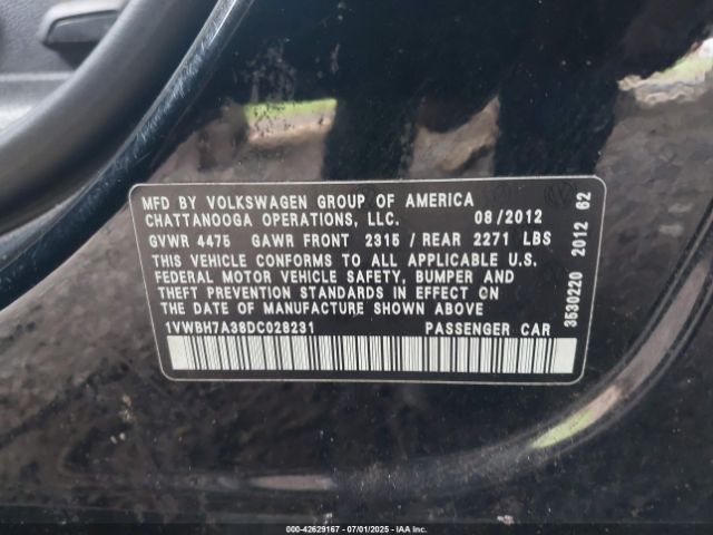 2013 VOLKSWAGEN PASSAT 1VWBH7A38DC028231 Photo 8