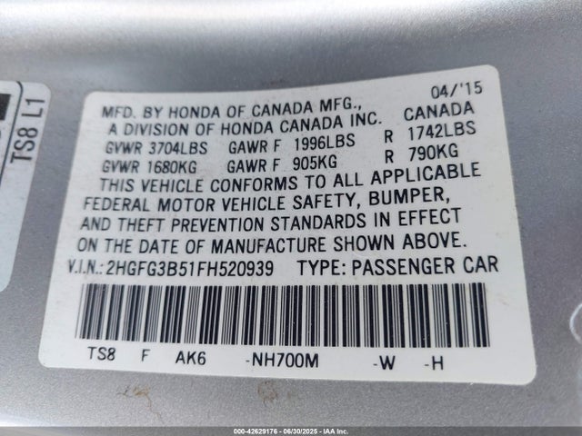 2HGFG3B51FH520939 Honda r18z1