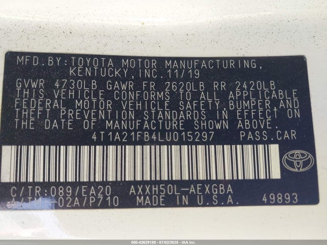 Toyota a25a-fxs, 3nm 2020 4T1A21FB4LU015297 Image 9