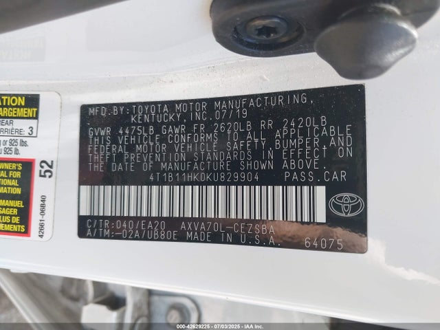 4T1B11HK0KU829904 Toyota a25a-fks