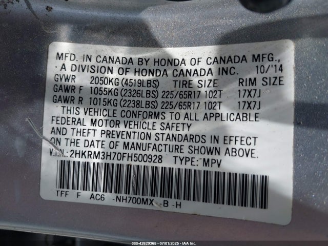 2HKRM3H70FH500928 Honda k24w9