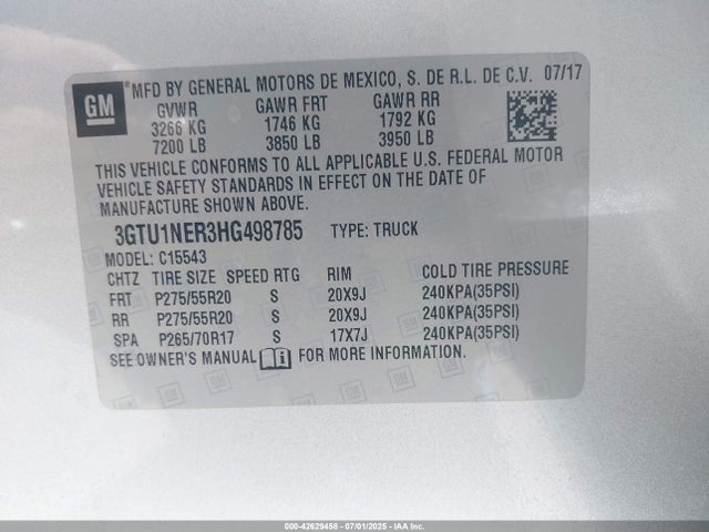 3GTU1NER3HG498785 GMC l8b - bas 3, alum, gen 5