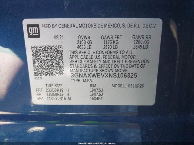 Chevrolet lyx 2022 3GNAXWEVXNS106325 Image 9