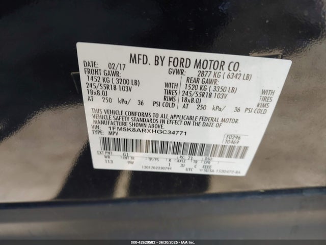 1FM5K8ARXHGC34771 Ford 3.7l ti-vct