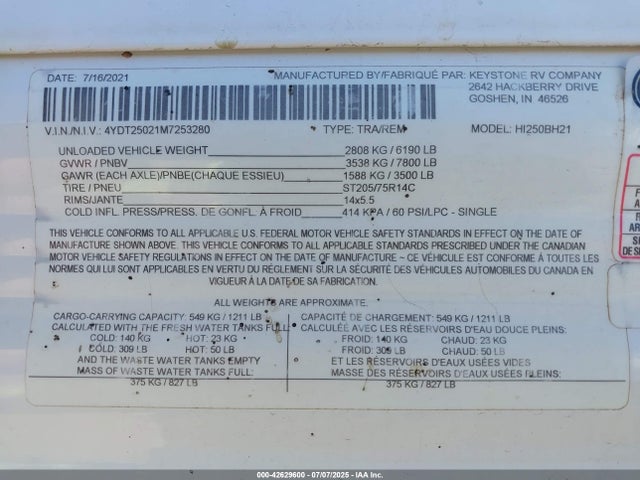 4YDT25021M7253280 Keystone keystone