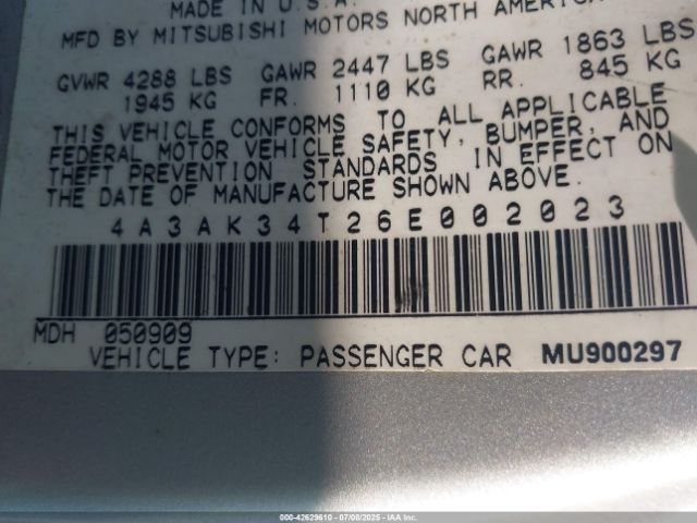 2006 MITSUBISHI ECLIPSE 4A3AK34T26E002023 Photo 8