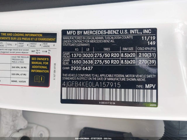 4JGFB4KE0LA157915 Mercedes-Benz m264