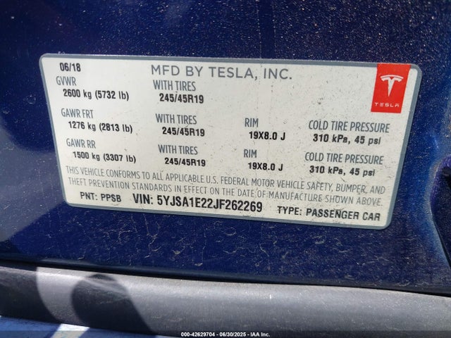 2018 TESLA MODEL S 5YJSA1E22JF262269 Photo 8