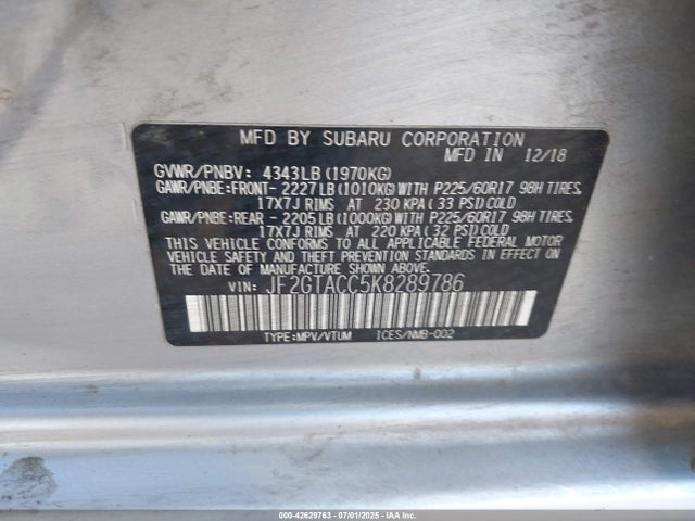 Subaru naturally aspirated 2019 JF2GTACC5K8289786 Image 9