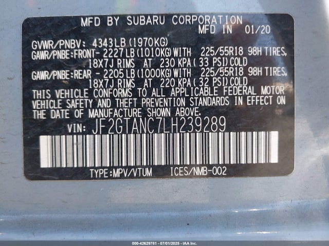 JF2GTANC7LH239289 Subaru 2020