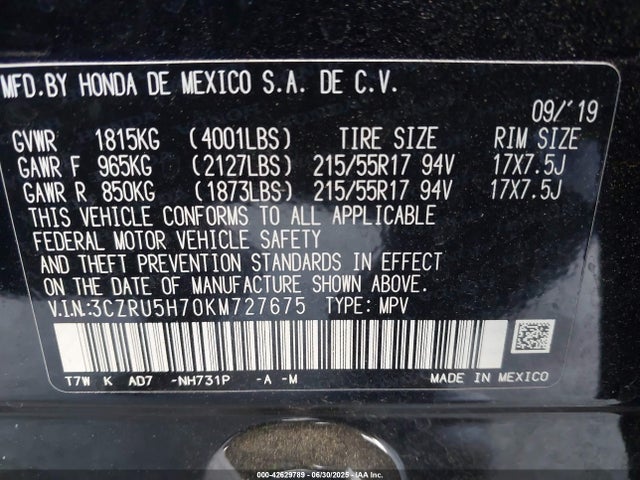 3CZRU5H70KM727675 Honda r18z9