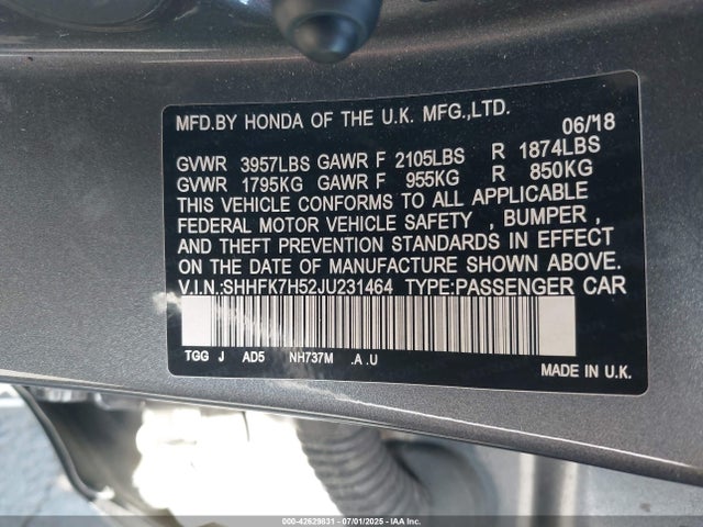 SHHFK7H52JU231464 Honda l15ba