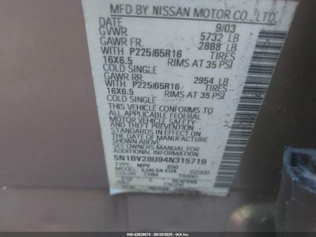 2004 NISSAN QUEST 5N1BV28U94N315719 Photo 8