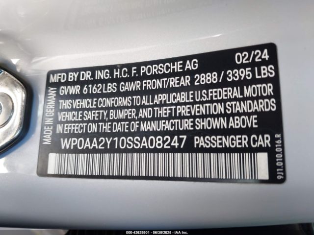 2025 PORSCHE TAYCAN WP0AA2Y10SSA08247 Photo 8