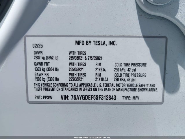 2025 TESLA MODEL Y 7SAYGDEF5SF312843 Photo 8