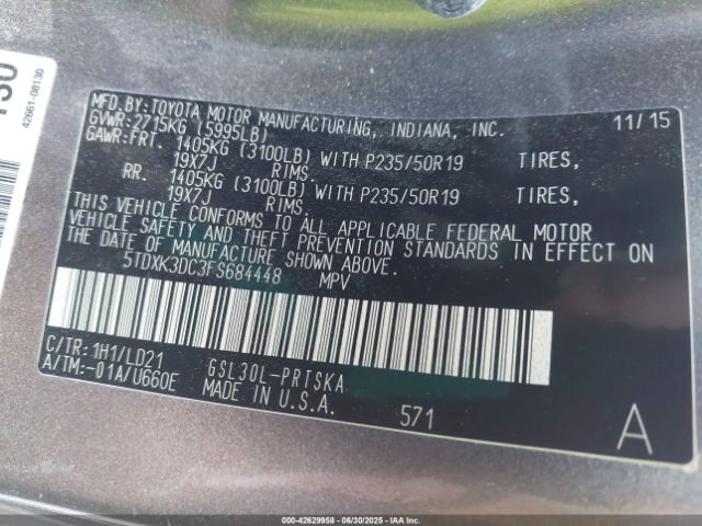 5TDXK3DC3FS684448 Toyota 2gr-fks